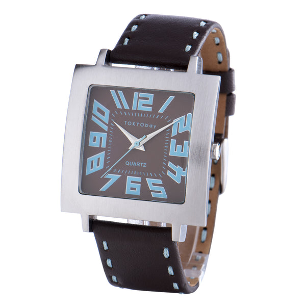 Tram Stitch watch - chocolate-with-blue