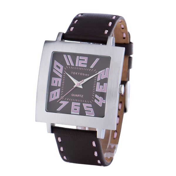 Tram Stitch watch - brown-with-pink