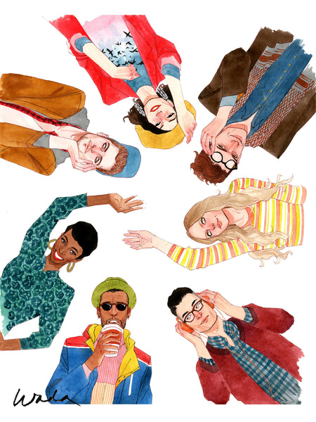 'Huddle' Print by Kevin Wada Illustration - 8x10
